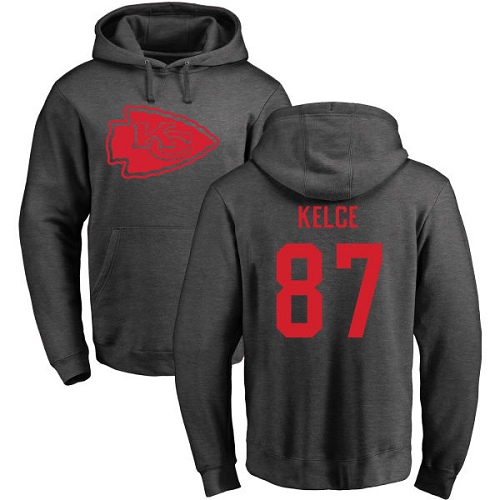 Men Kansas City Chiefs #87 Kelce Travis Ash One Color Pullover Hoodie